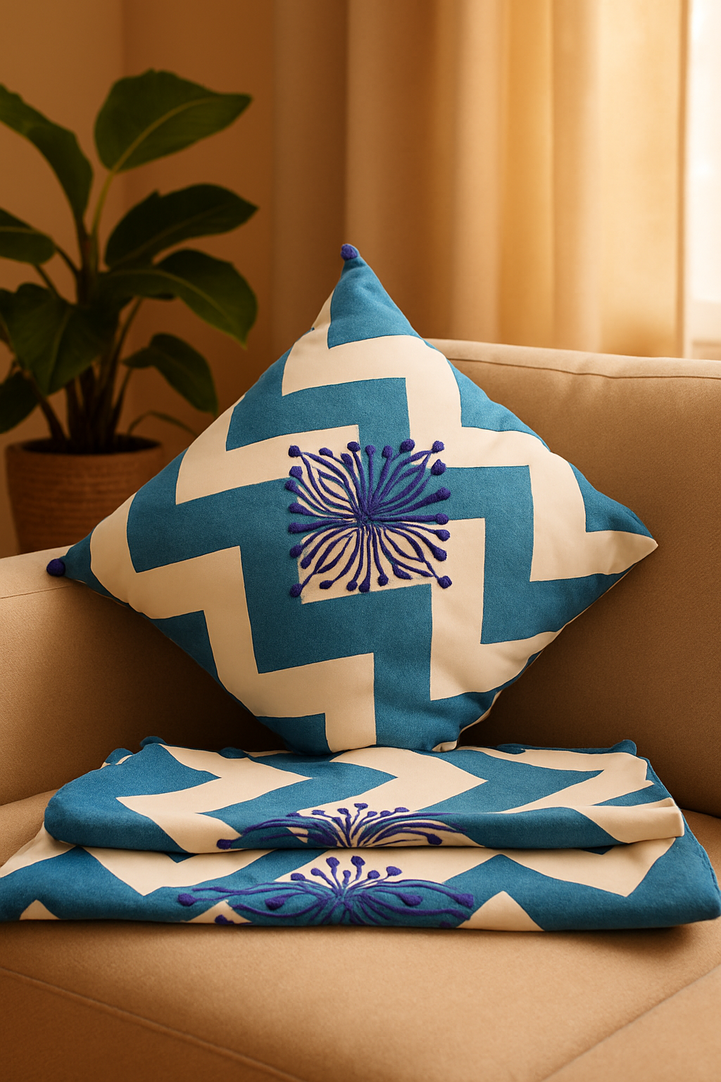 Blue/white cushion cover